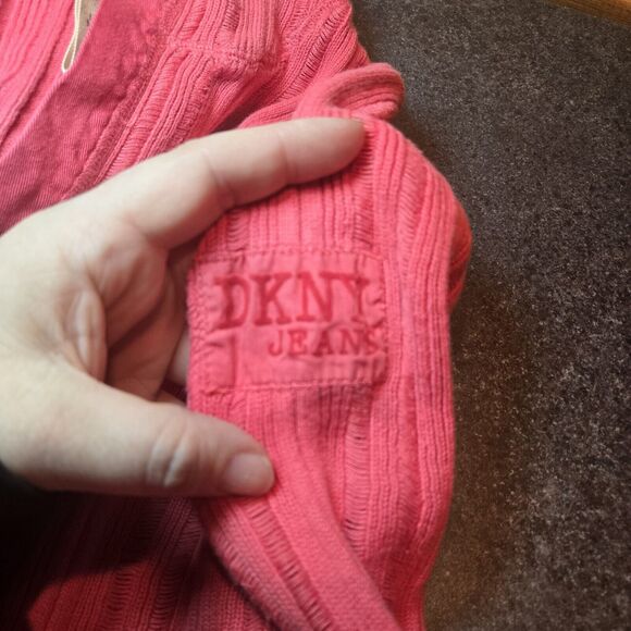 DKNY‎ Y2K Long Sleeve Knit to Shape Sweater Hood Pink/Coral Small - Picture 7 of 11